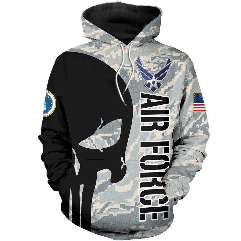 Air Force Skull Blue Camo Hoodie 3D All Over Print