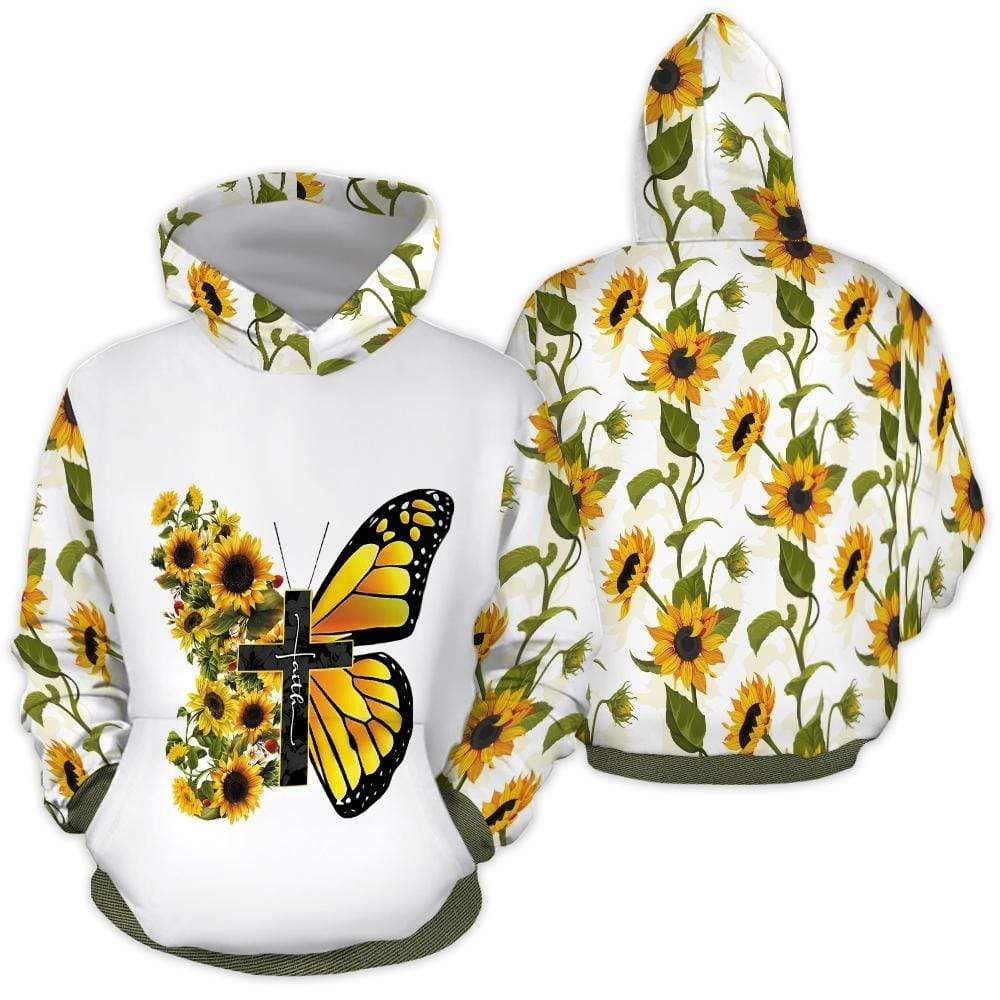 Faith Jesus Cross Butterfly Sunflower Hoodie 3D All Over Print