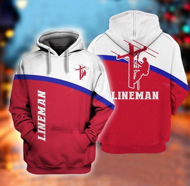 Simple Lineman Red White Hoodie 3D All Over Print