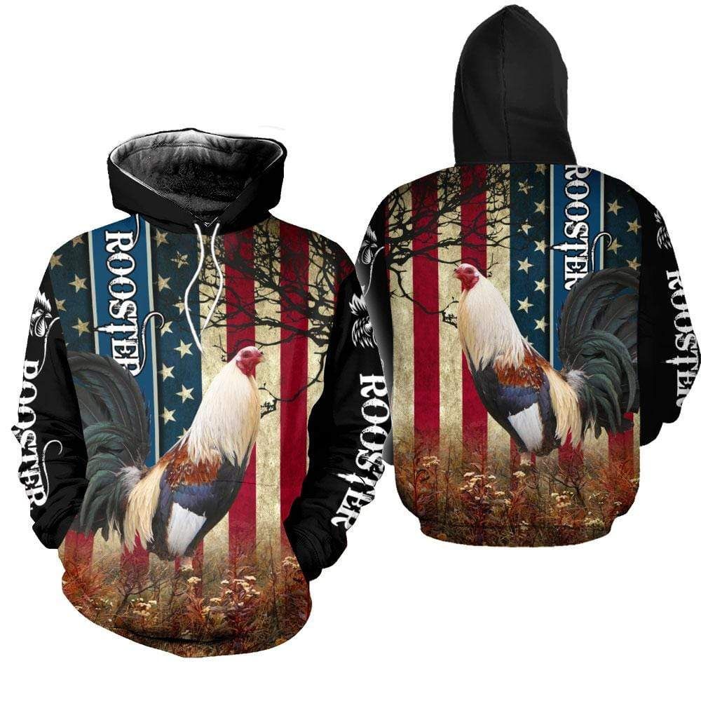 Amazing Rooster American Flag Hoodie 3D All Over Print