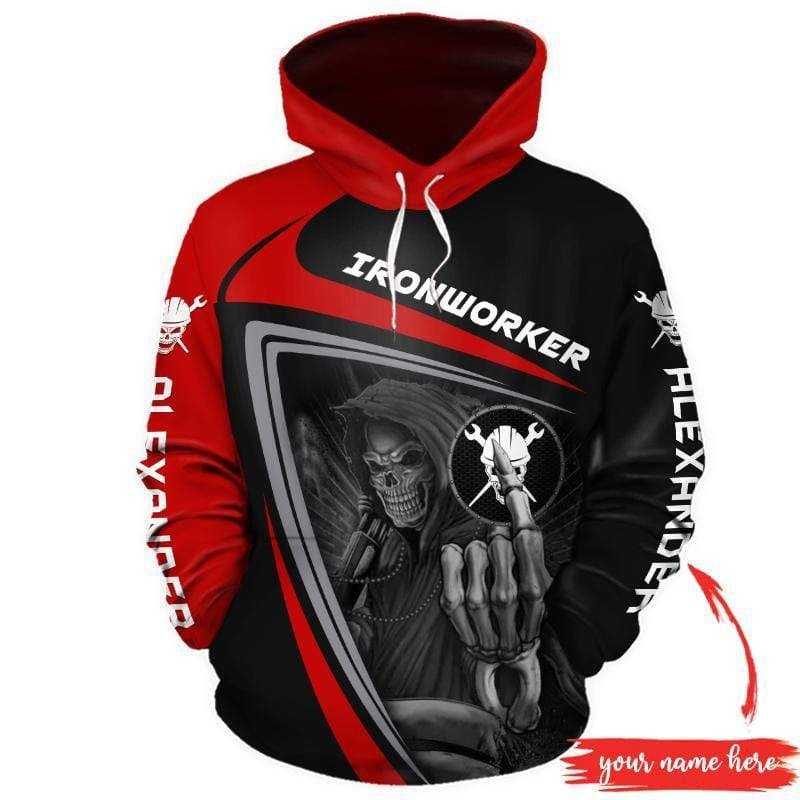 Personalized Ironworker Skull Death Hoodie 3D All Over Print With Custom Name PAN3HD0238