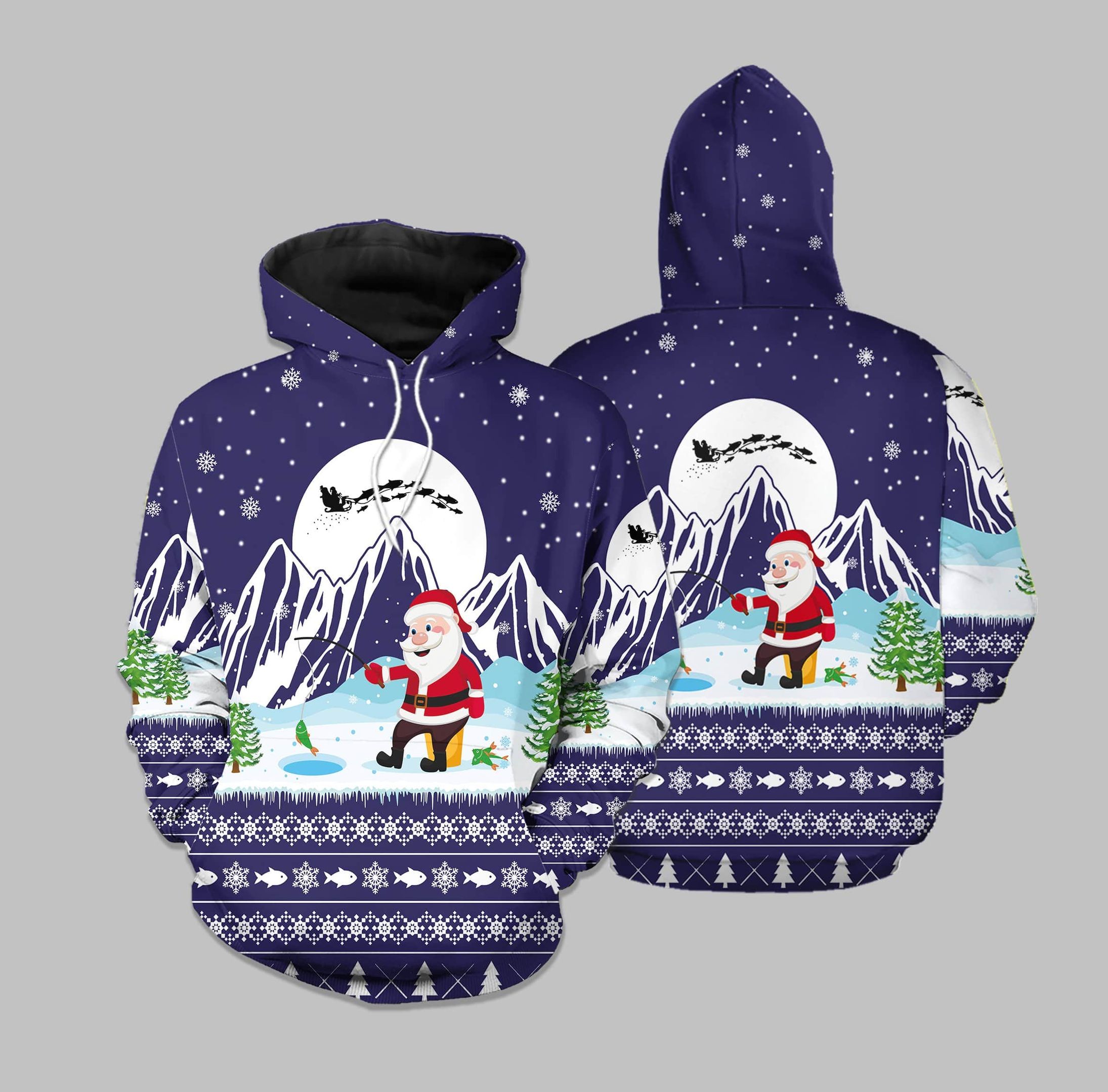 Santa Claus Goes Fishing Ugly Christmas Hoodie 3D All Over Print