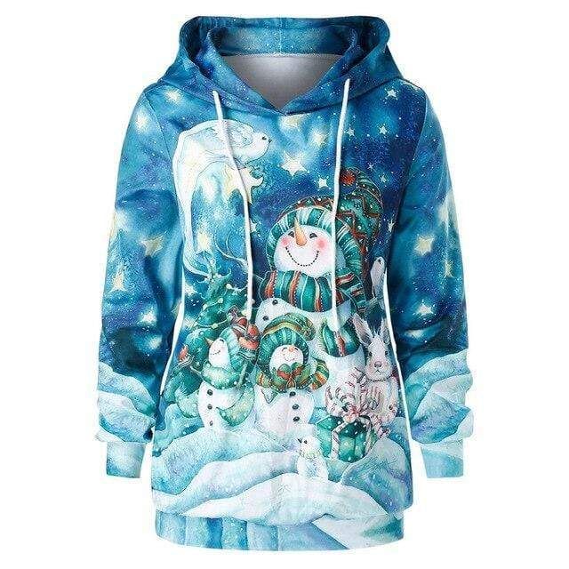 Icy Blue Snowman Merry Christmas Hoodie Dress 3D All Over Print