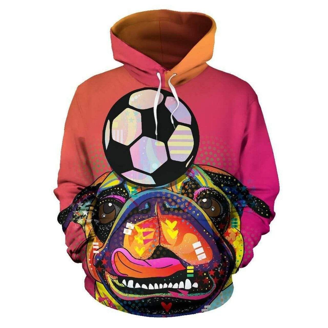 Colorful Soccer Pug Dog Lover Hoodie 3D All Over Print