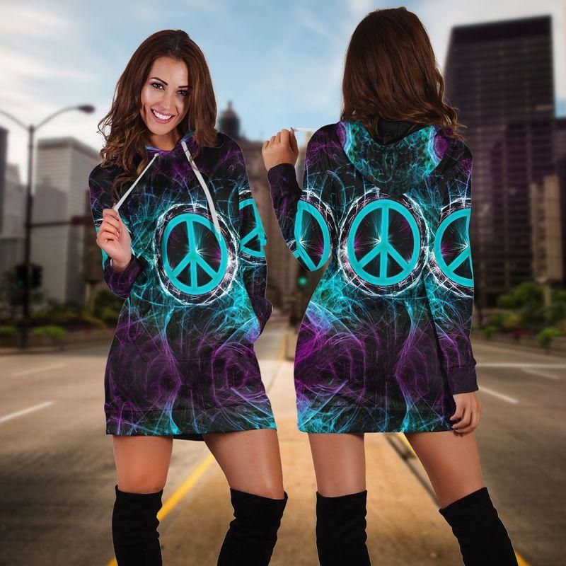 Hippie Peace Sign Hoodie Dress 3D All Over Print