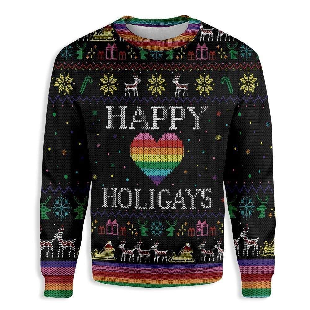 Happy Holigays LGBT Ugly Christmas Sweatshirt All Over Print