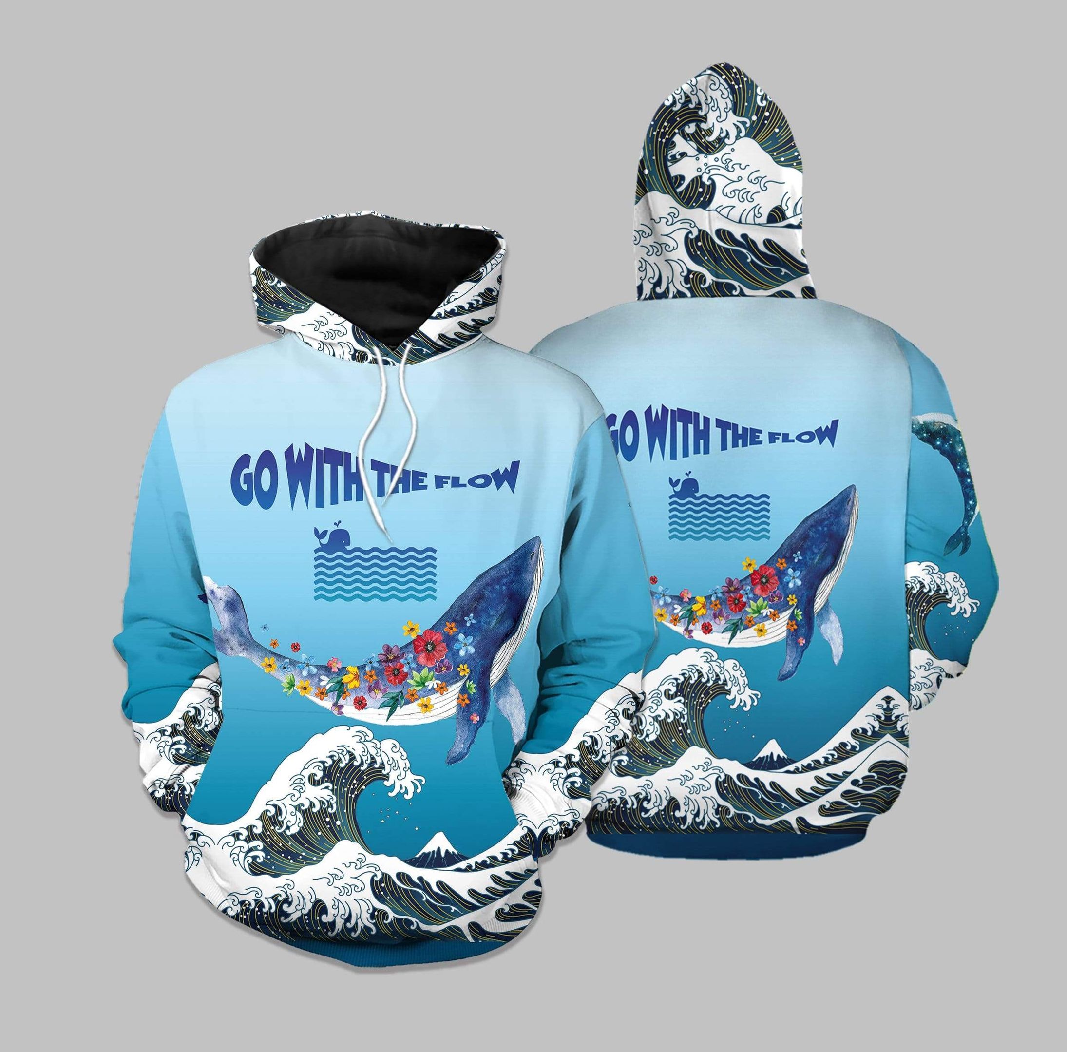 Go With The Flow Whale Hoodie 3D All Over Print