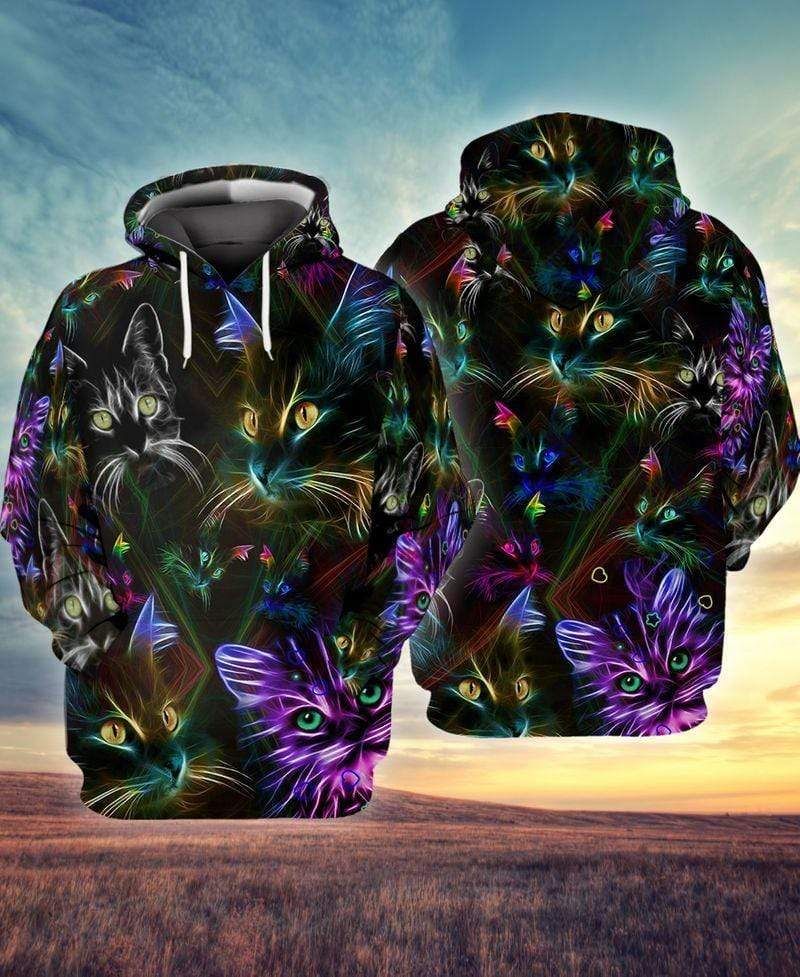 Colorful Cat Neon Hoodie 3D All Over Print PAN3HD0181