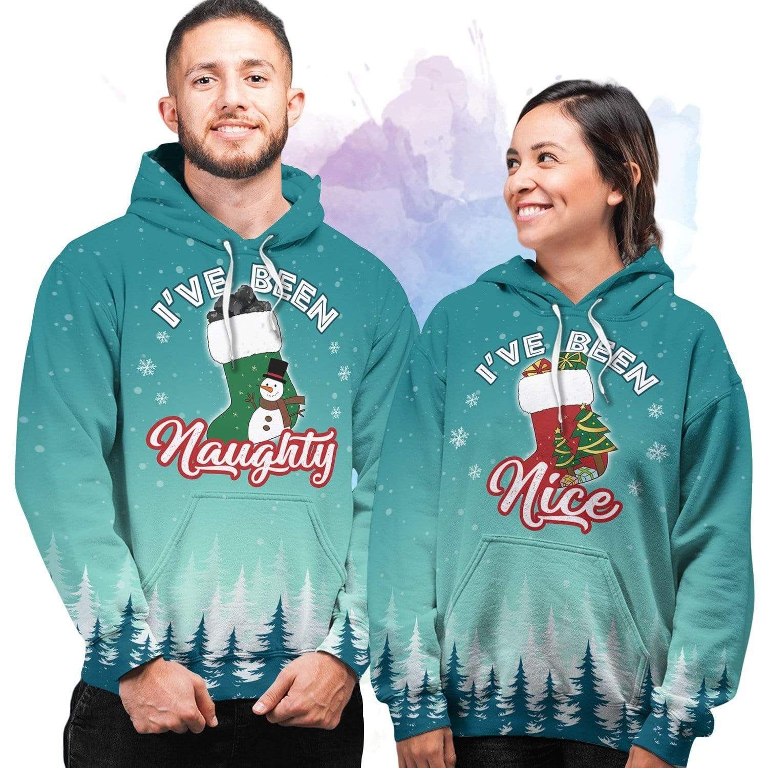 Naughty And Nice Christmas Couple Hoodie 3D All Over Print