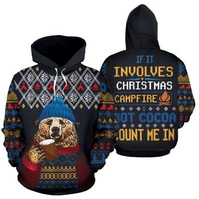 Christmas Campfire Hot Cocoa Bear Hoodie 3D All Over Print