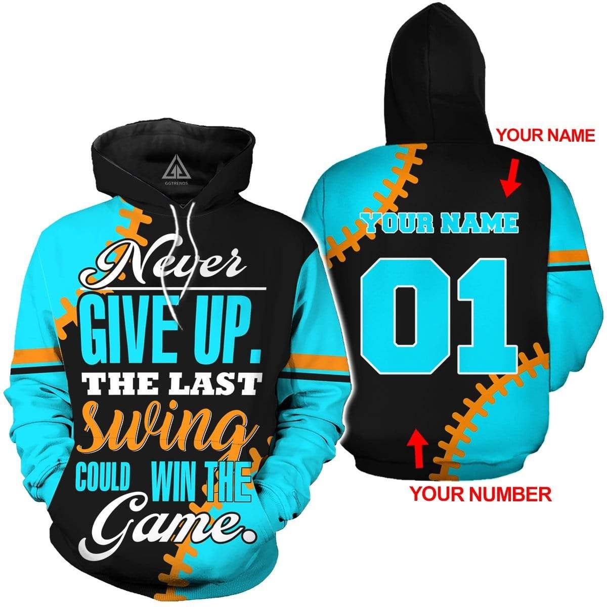 Personalized Never Give Up Softball Customized Hoodie 3D All Over Print With Name PAN