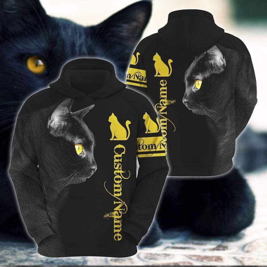 Personalized Black Cat Custom Name Hoodie 3D All Over Print