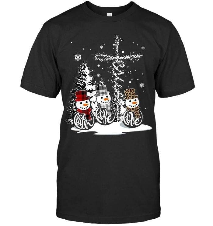 Jesus Faith Hope Love Snowman Christmas T-Shirt