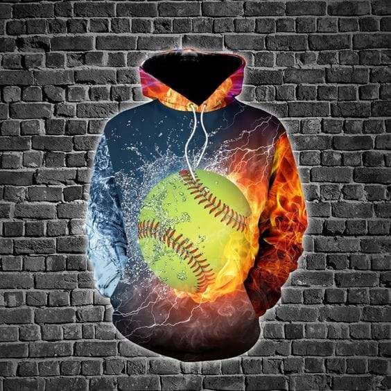 Softball Water And Fire Hoodie 3D All Over Print