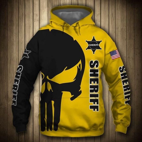 Skull Sheriff Yellow And Grey Hoodie 3D All Over Print
