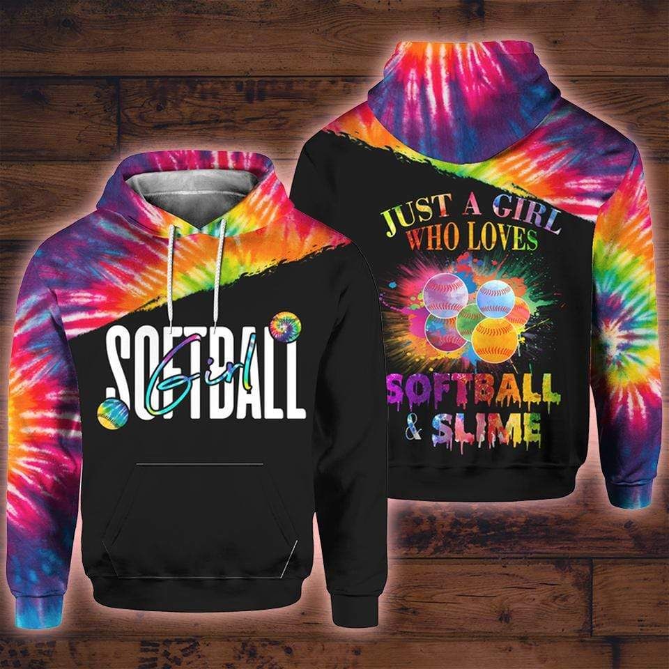 Just A Girl Who Loves Softball And Slime Tie Dye Hoodie 3D All Over Print