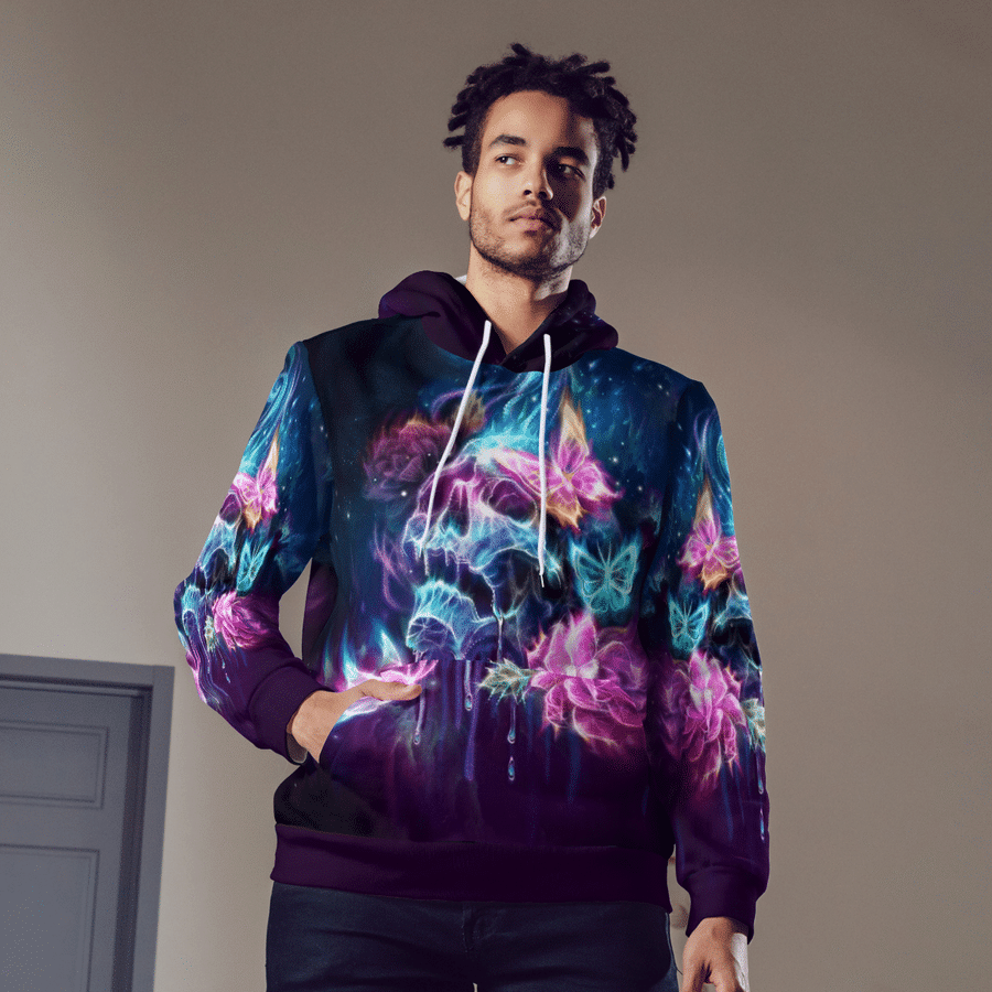 Skull Butterfly Colorful Art Hoodie 3D All Over Print