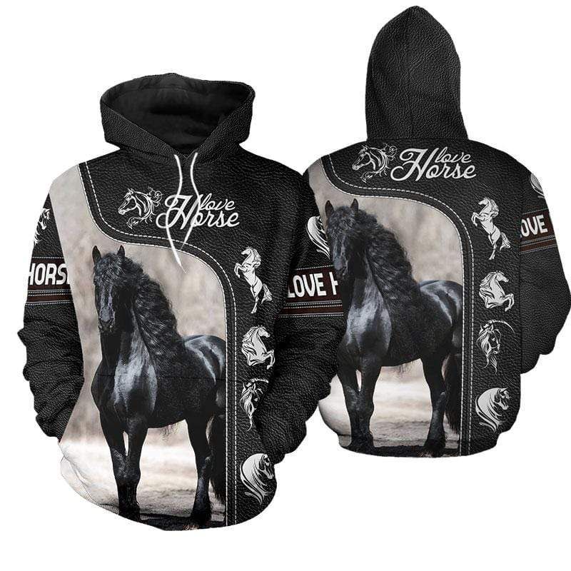 Love Horse Black Hoodie 3D All Over Print