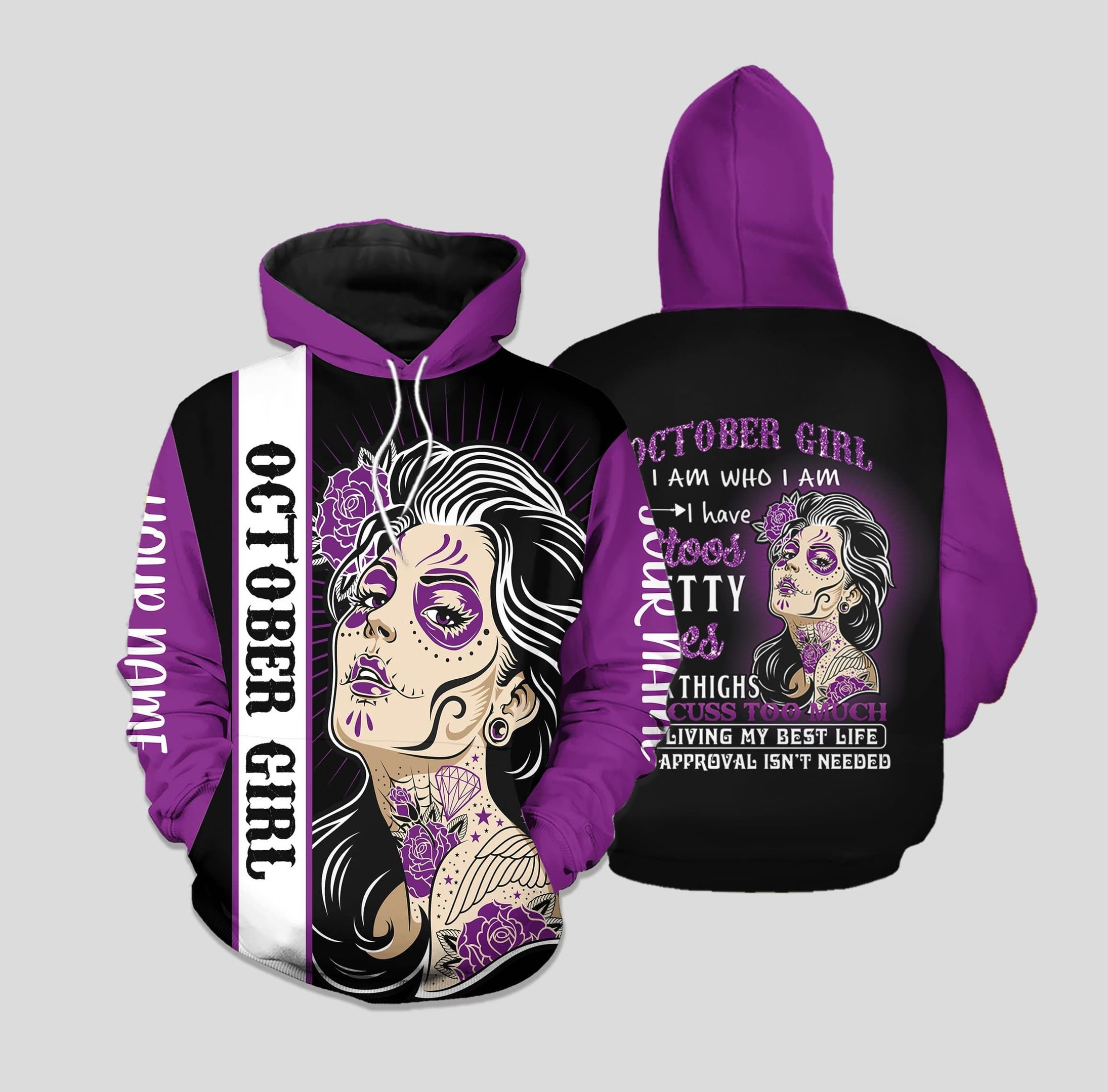 Personalized I Am Living My Best Life October Girl Tattoo Girl Hoodie 3D All Over Print