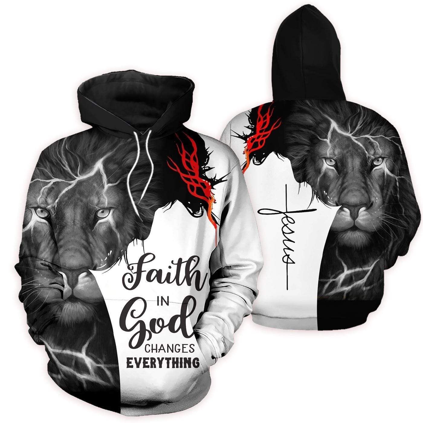 Lion Jesus Faith In God Hoodie 3D All Over Print