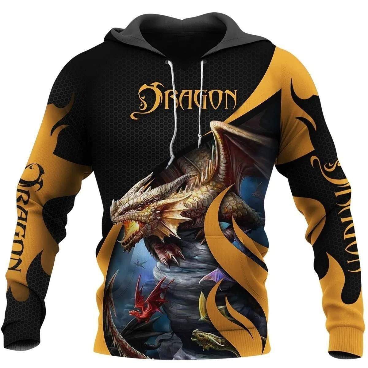 Tattoo Dragon Yellow Hoodie 3D All Over Print