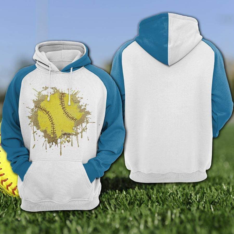 Softball Water Color Blue White Hoodie 3D All Over Print