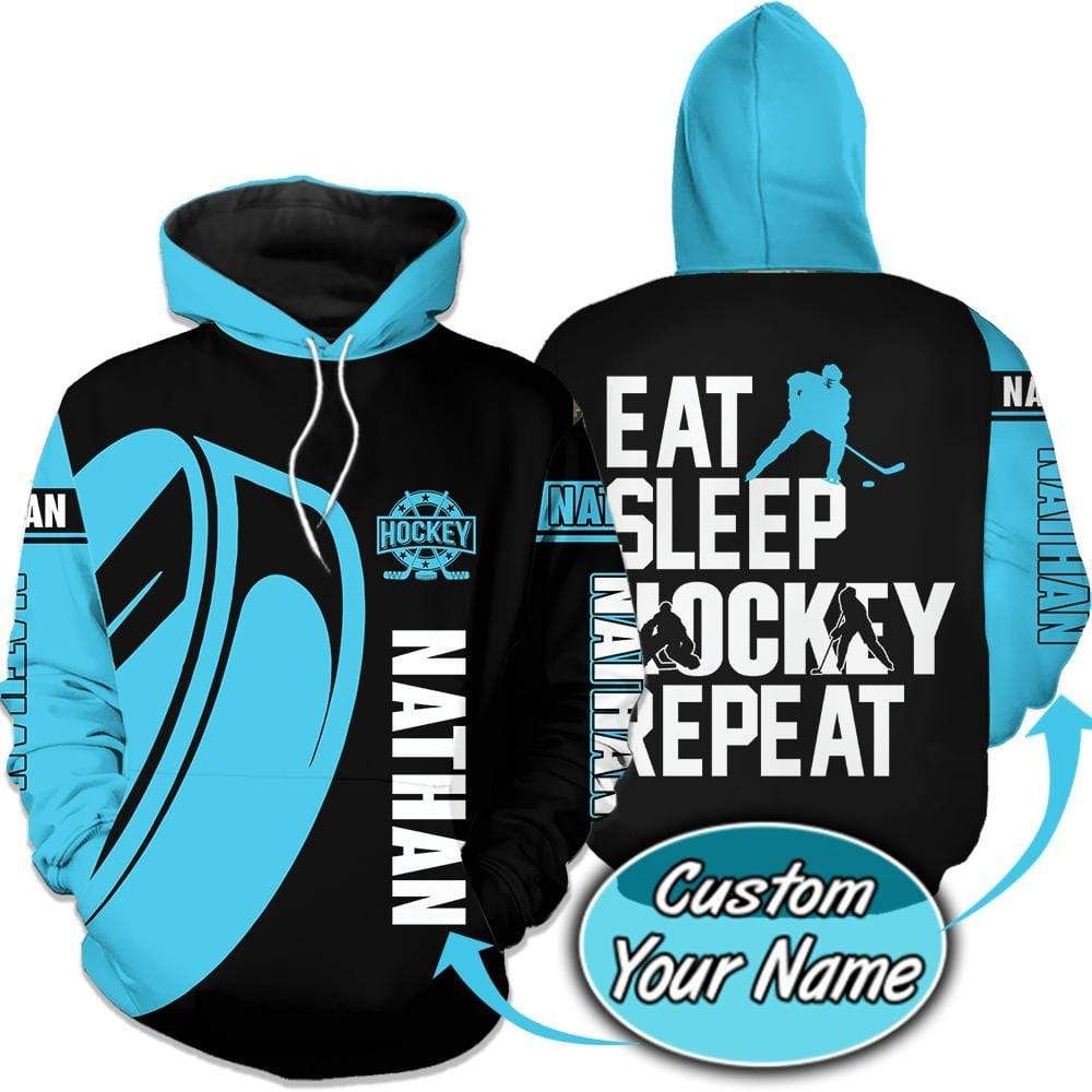 Personalized Eat Sleep Hockey Repeat Custom Name Hoodie 3D All Over Print