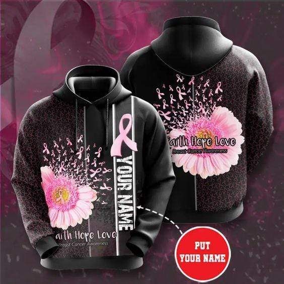 Personalized BC Faith Love Hope Pink Ribbon Blowing Custom Name Hoodie 3D All Over Print
