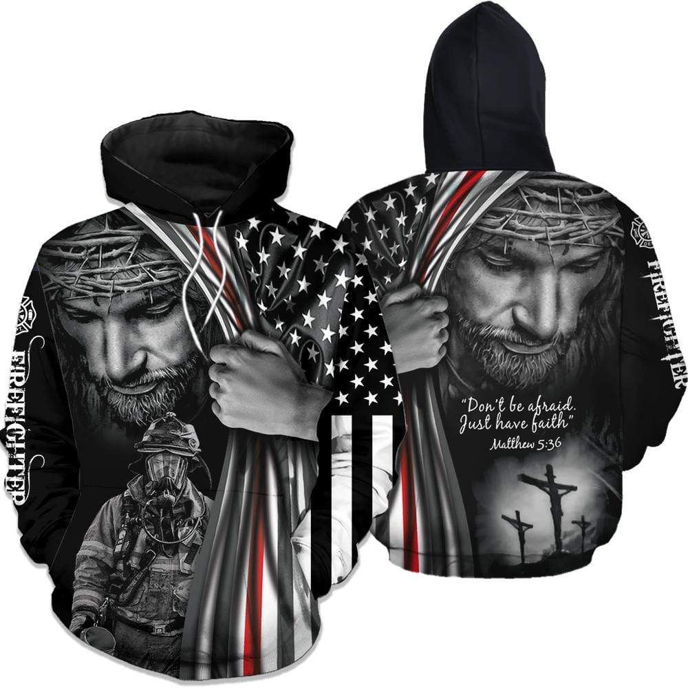 Jesus American Flag Firefighter Hoodie 3D All Over Print