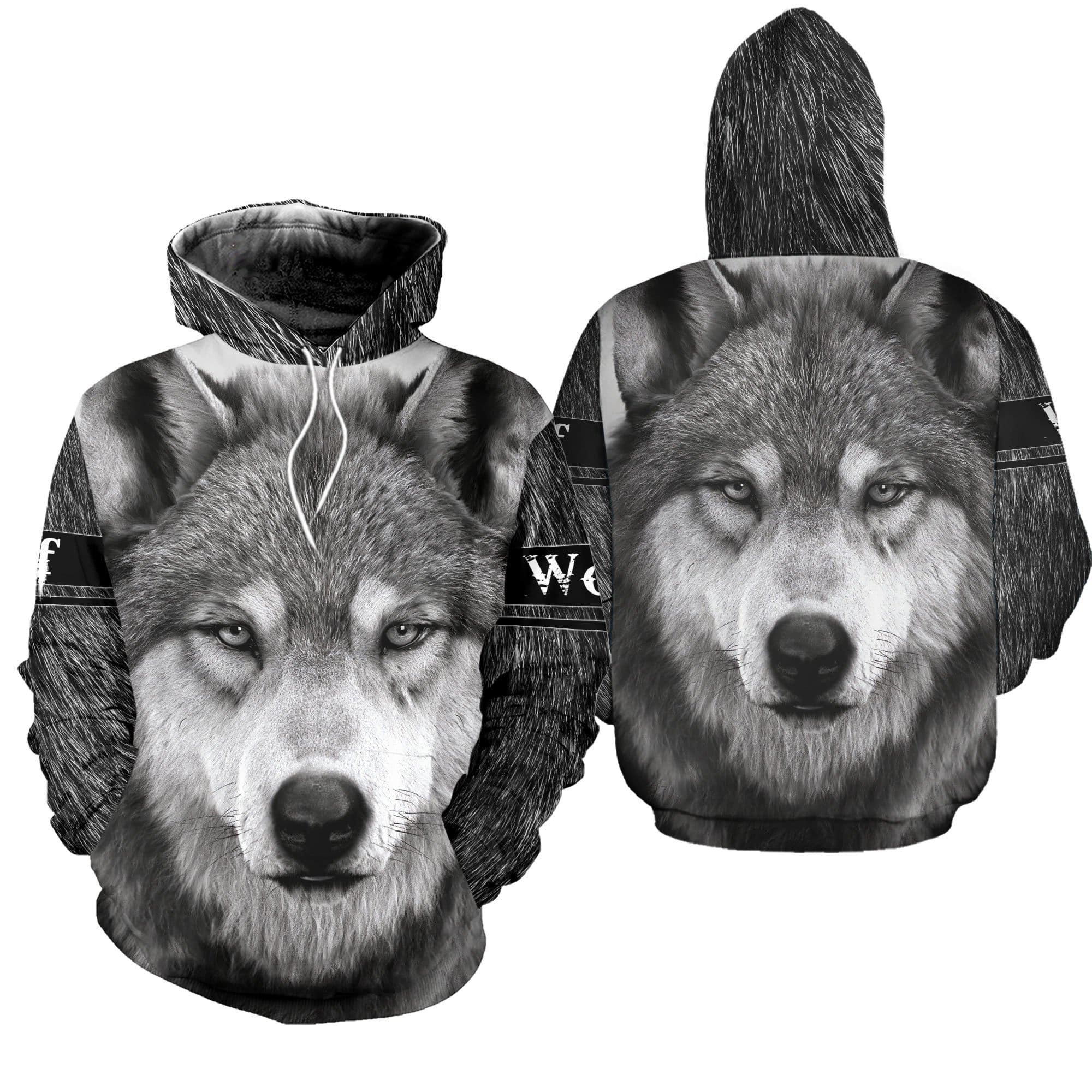 Honor Wolf Head Grey Hoodie 3D All Over Print