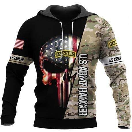 Us Army Ranger Flag Skull Camo Pattern Hoodie 3D All Over Print