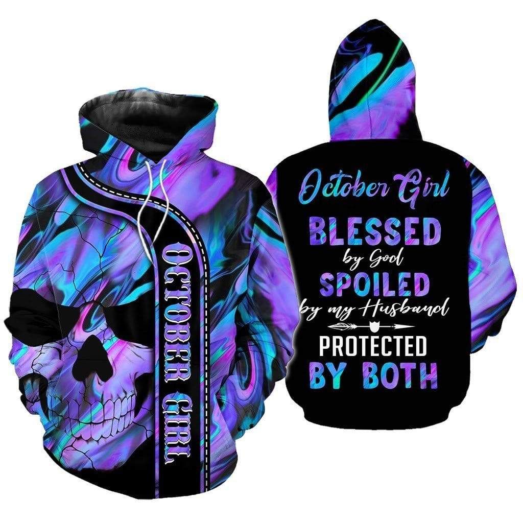 Personalized Hippie Skull October Girl Blessed By God Hoodie 3D Aop Custom Month