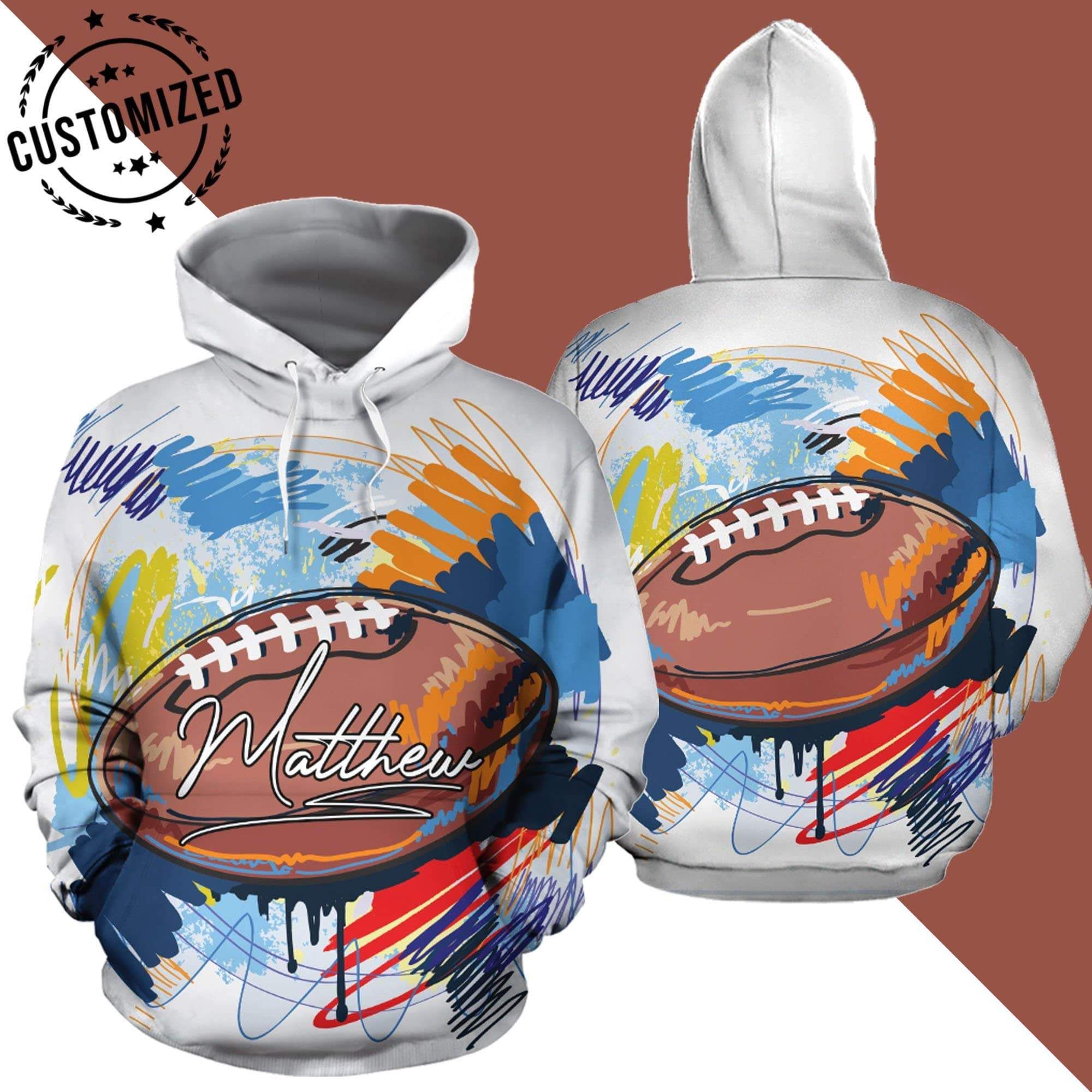 Personalized American Football Water Color Hoodie 3D All Over Print