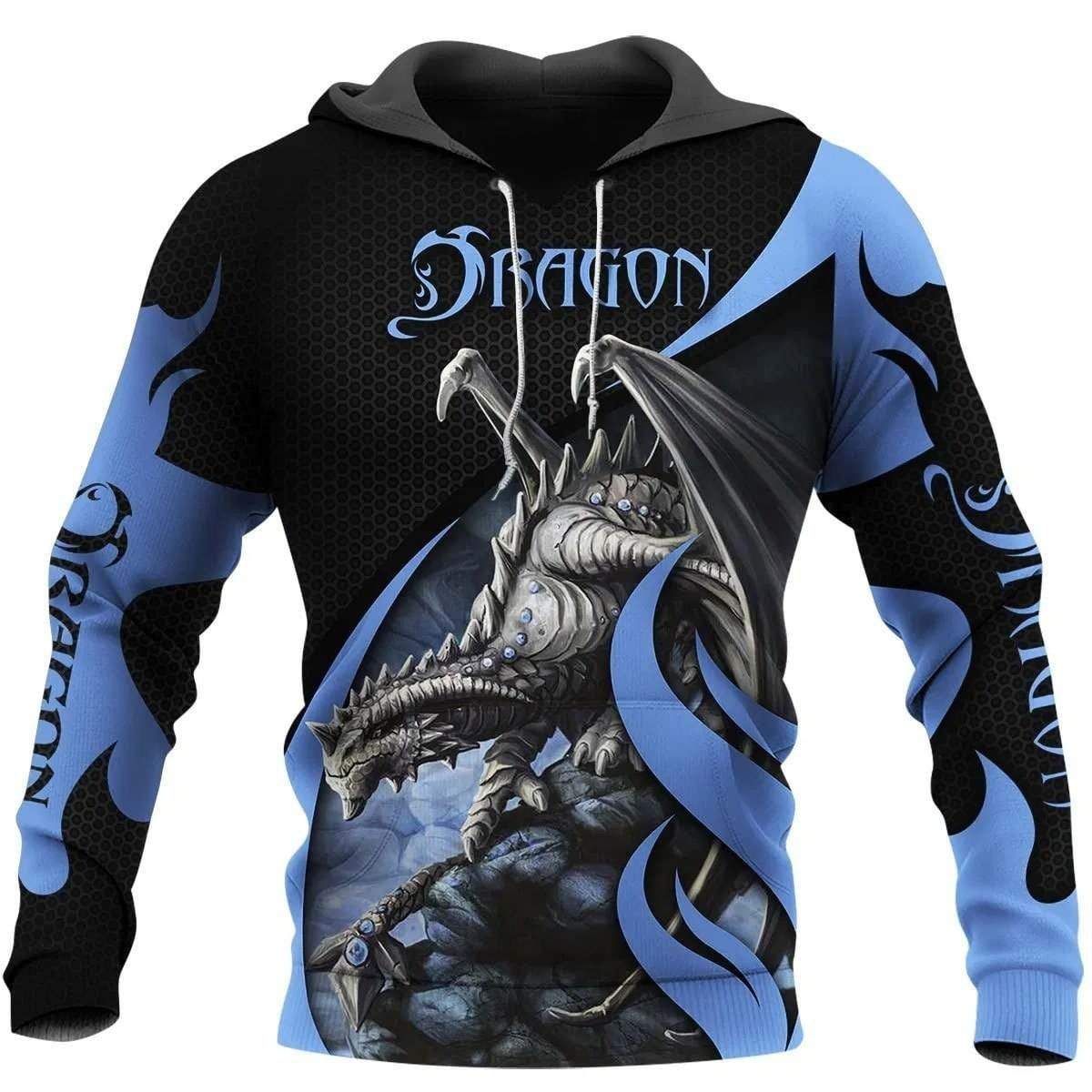 Tattoo Dragon Blue Custom Name Hoodie 3D All Over Print