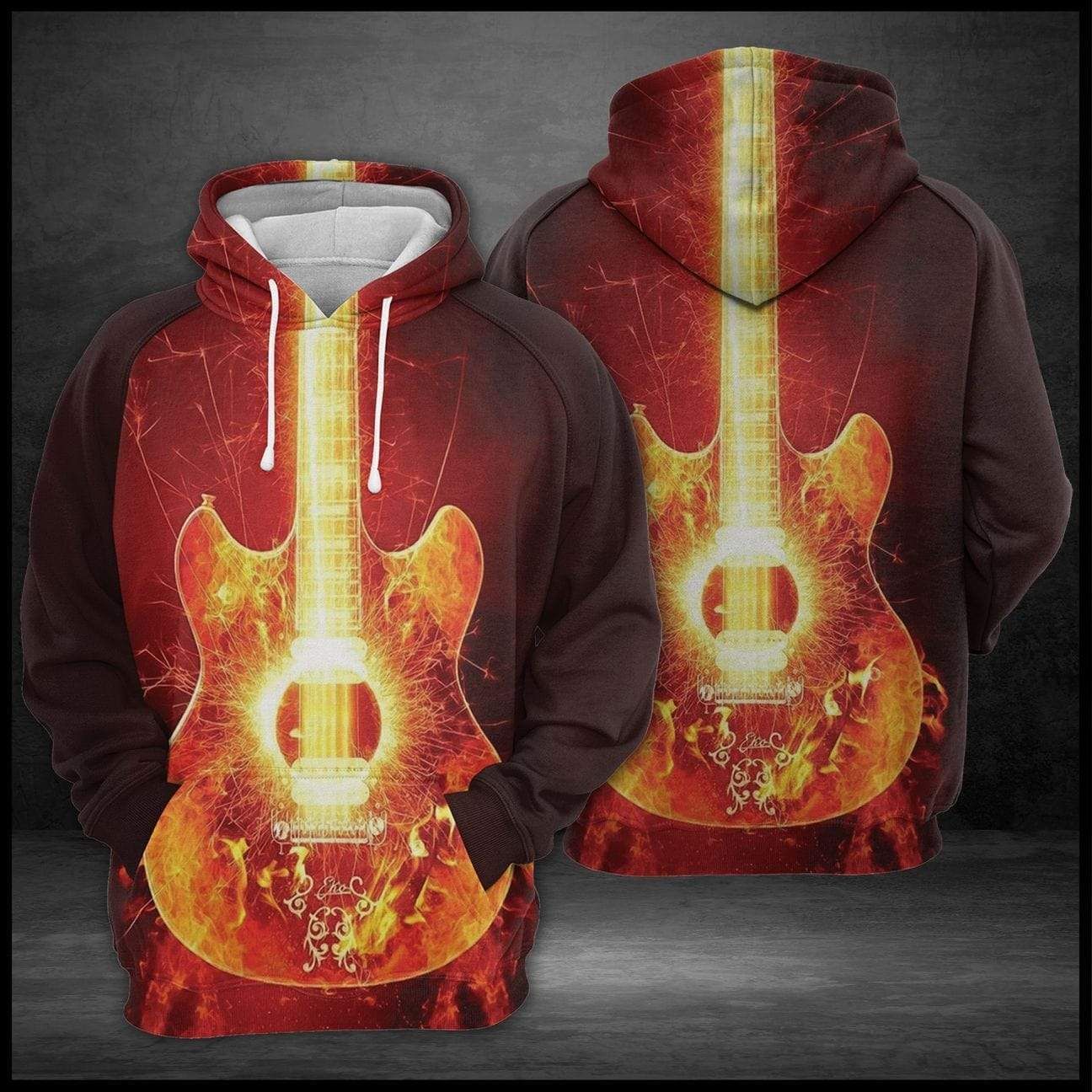 Electric Guitar On Fire Hoodie 3D All Over Print