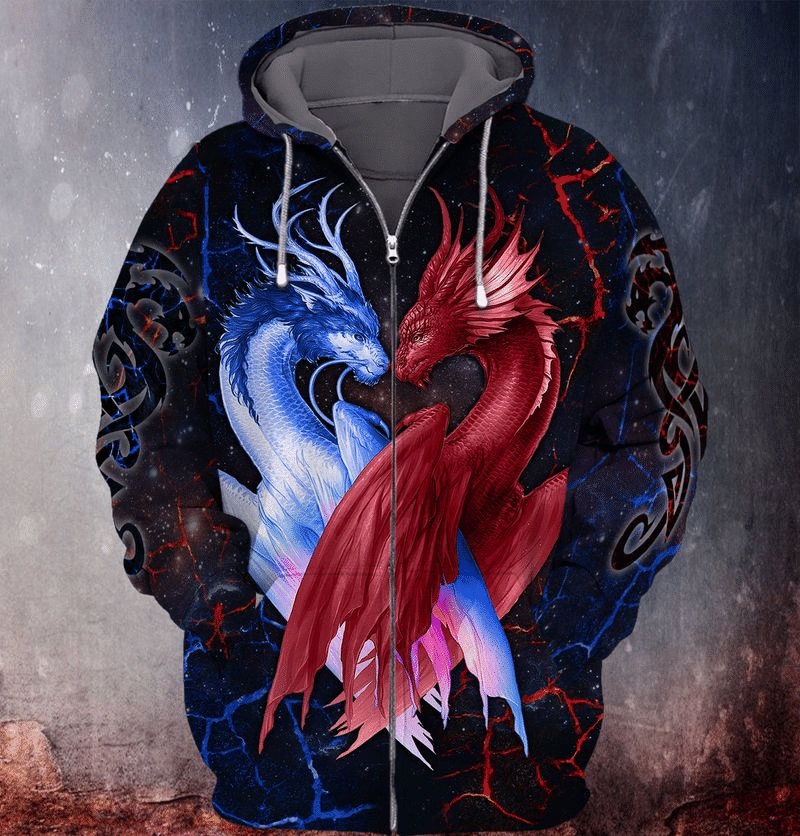 Dragon Couple Red And Blue Hoodie 3D All Over Print