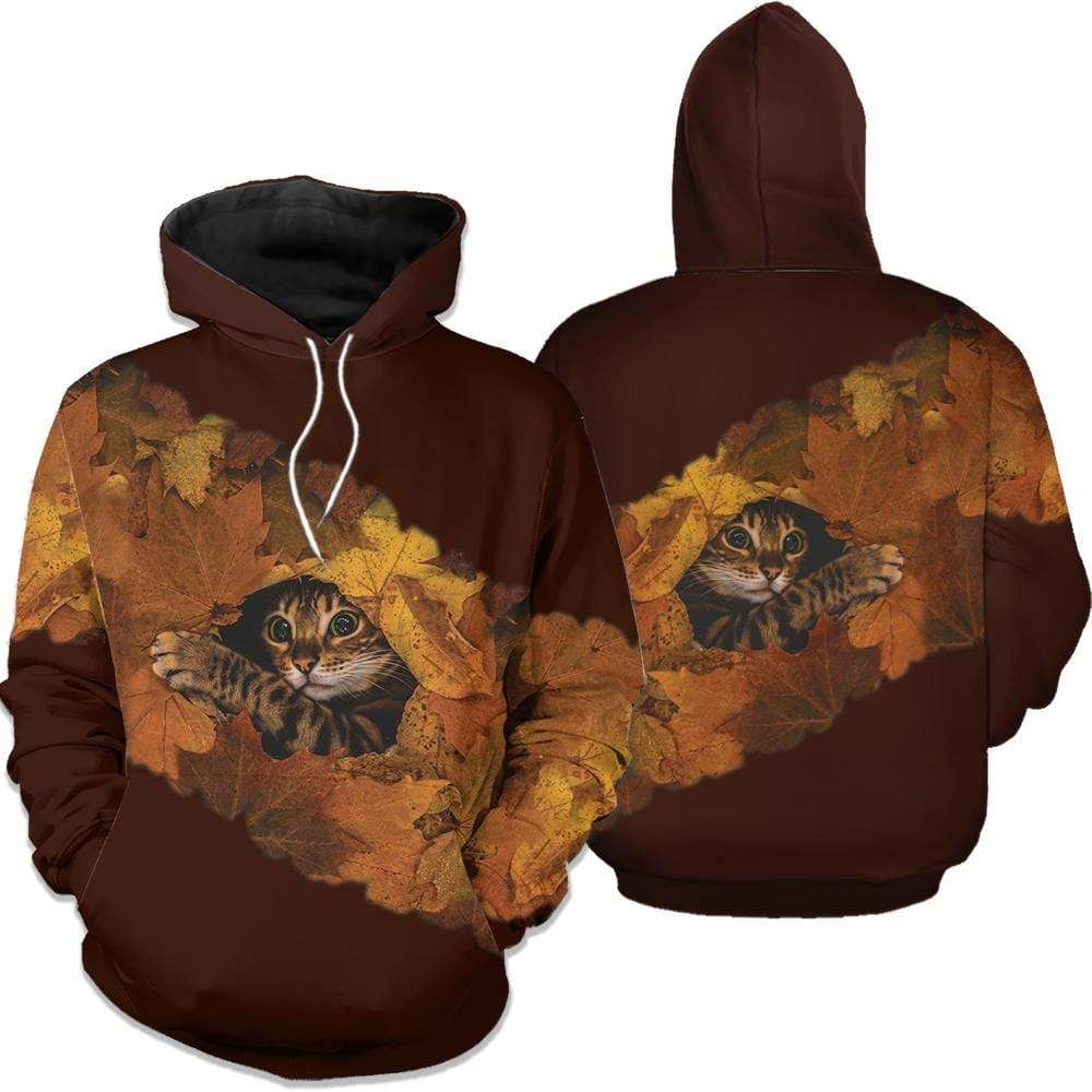 Autumn Maple Leaf Cat Hoodie 3D All Over Print