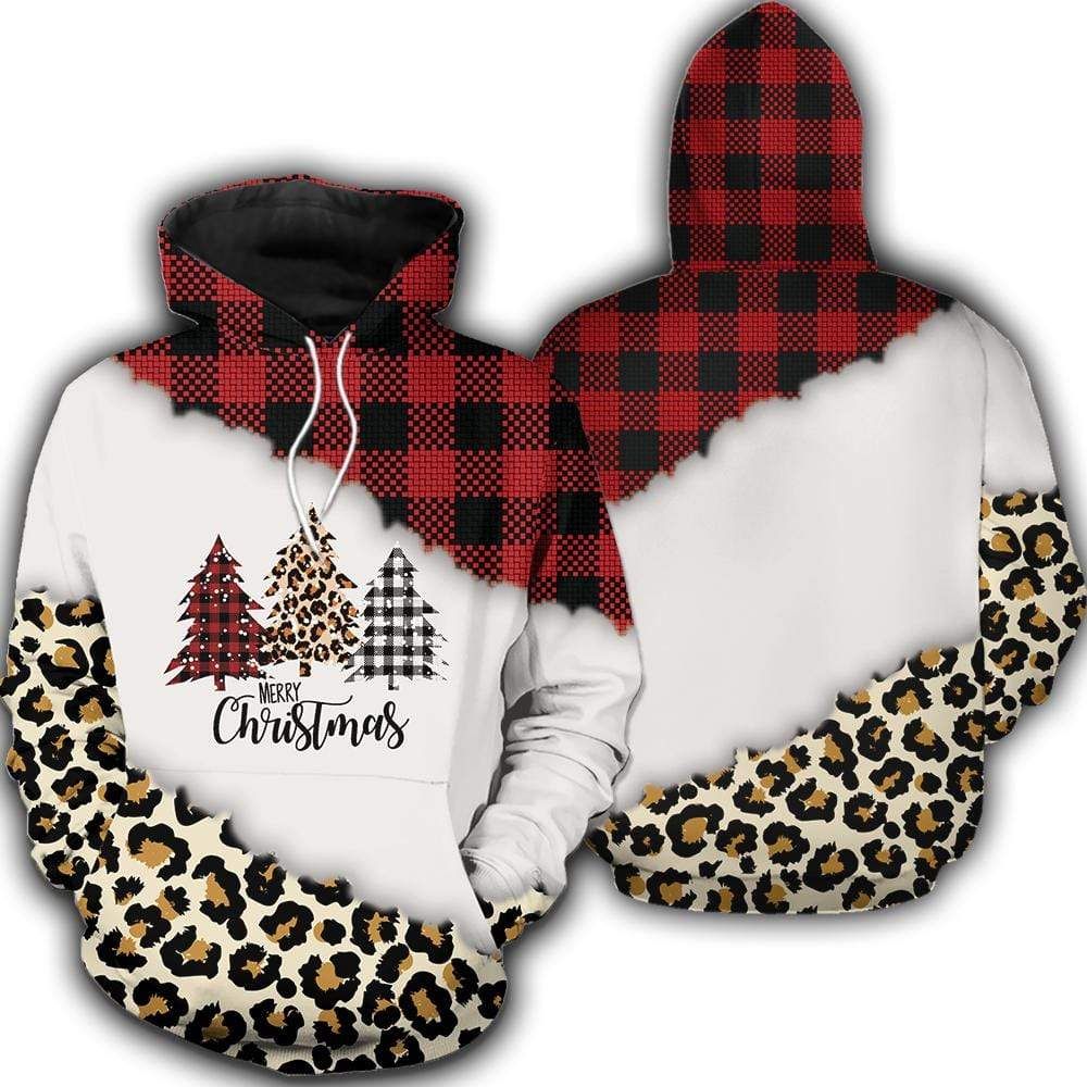 Merry Christmas Trees Leopard 3D All Over Printed Hoodie Sweater PAN3HD0211