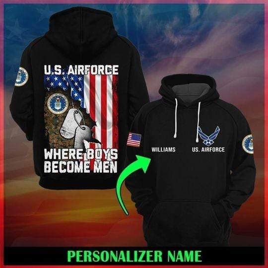 Personalized Us Air Force Where Boys Become Men Custom Name Hoodie 3D All Over Print