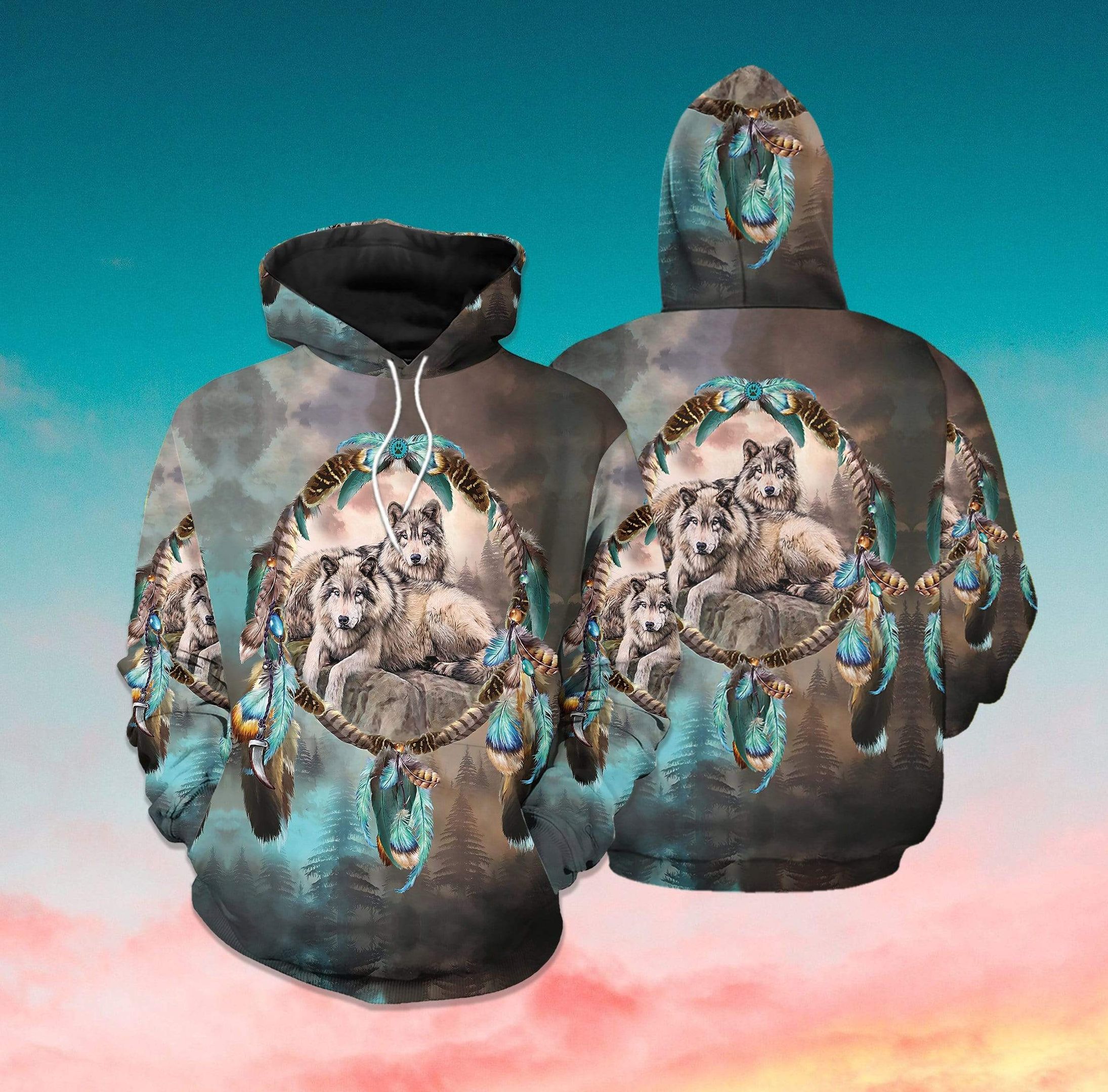 Couple Of Wolves Dreamcatcher Hoodie 3D All Over Print
