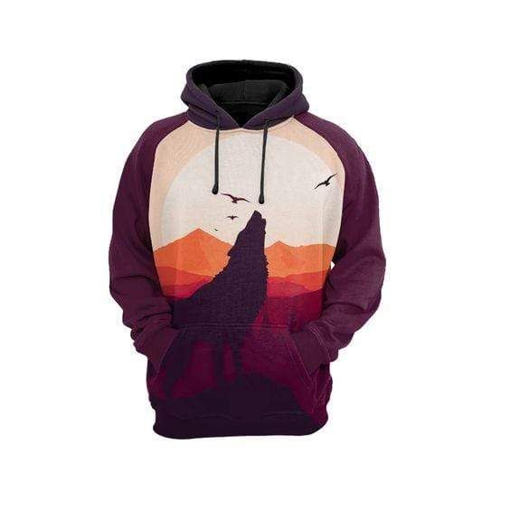 Wolf Howling Sun Hoodie 3D All Over Print