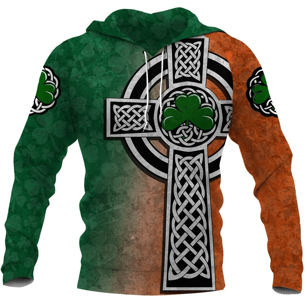Irish Saint Patrick'S Day Shamrock Celtic Cross Yellow Hoodie 3D All Over Print