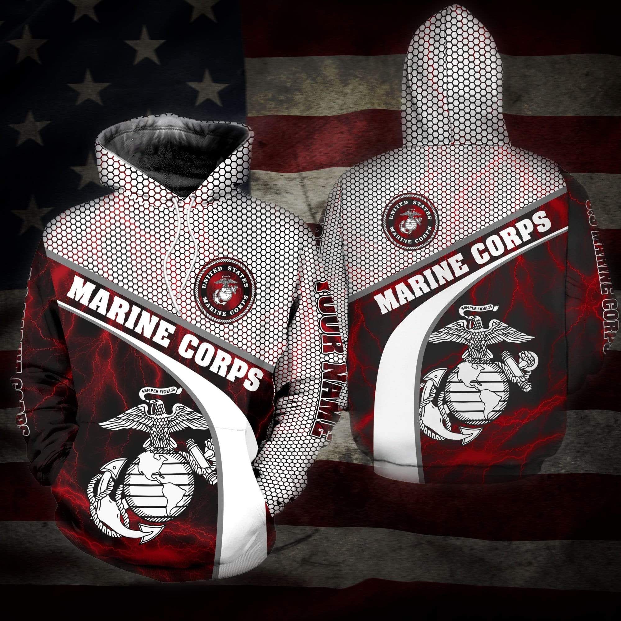 Personalized Us Marine Corps Customized Red Hoodie 3D All Over Print With Name PAN
