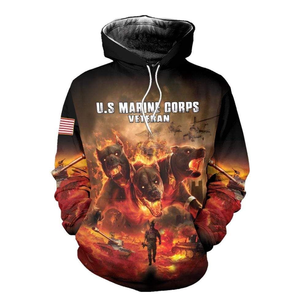 Soldier Us Army Marine Corps With Dog Fire Hoodie 3D All Over Print