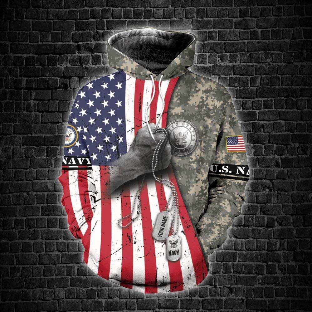 Personalized Soldier US Navy American Flag Custom Name Hoodie 3D All Over Print