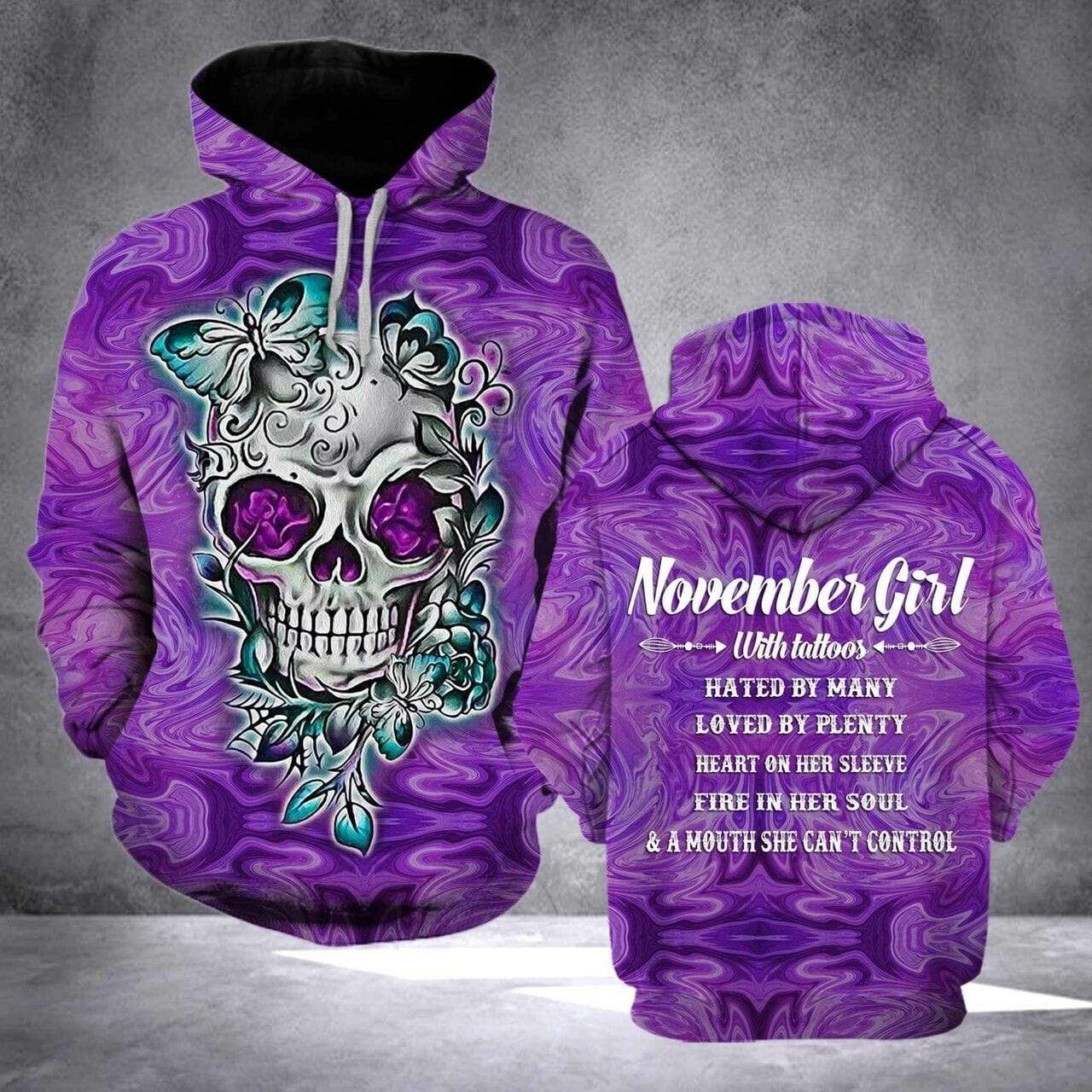 Personalized November Girl With Tattoos Birthday Hoodie 3D All Over Print Custom Month