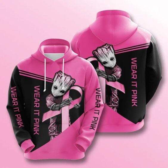 Breast Cancer Groot Wear It Pink Hoodie 3D All Over Print