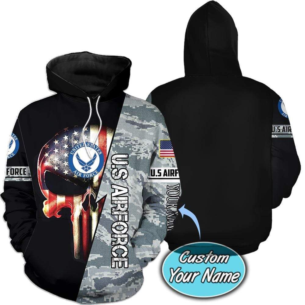 Personalized Custom Name Amazing Us Air Force Skull Hoodie 3D All Over Print