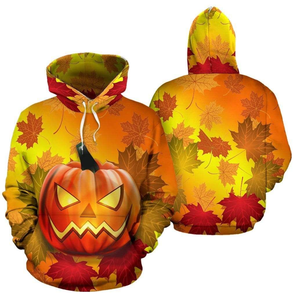 Halloween Evil Pumkin Maple Fall Hoodie 3D All Over Print