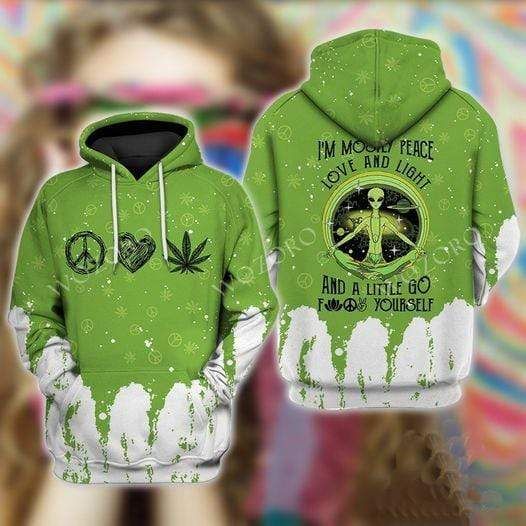 Hippie Love And Weed Green Hoodie 3D All Over Print